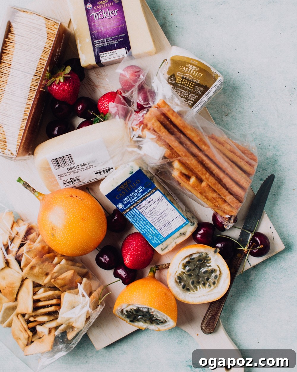 Assorted Crackers and Fruit for a Summer Cheeseboard