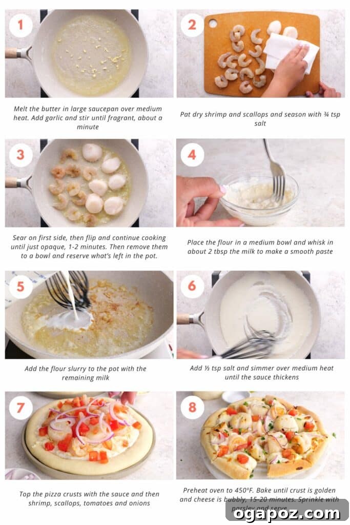 Ocean's Harvest Pizza 5 Step-by-step instructions to make garlic cream sauce for seafood pizza
