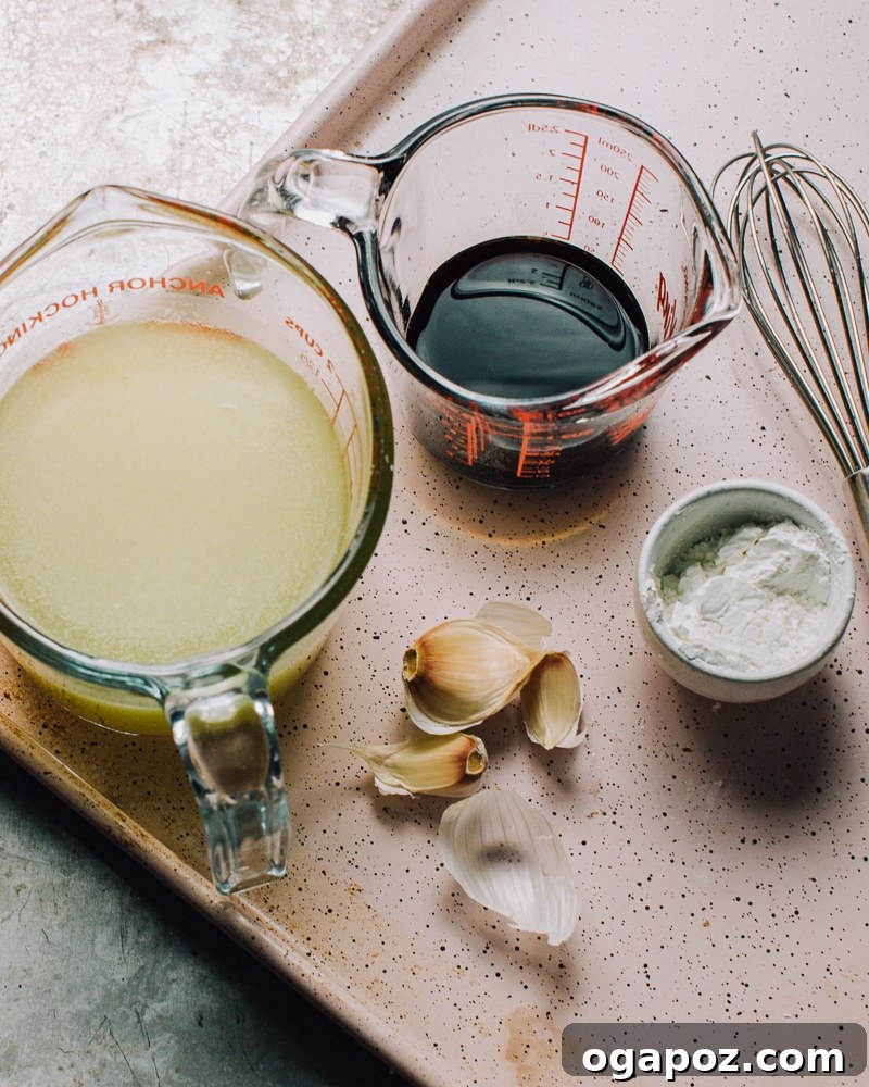 Measured ingredients for 3-ingredient stir fry sauce on a baking sheet.