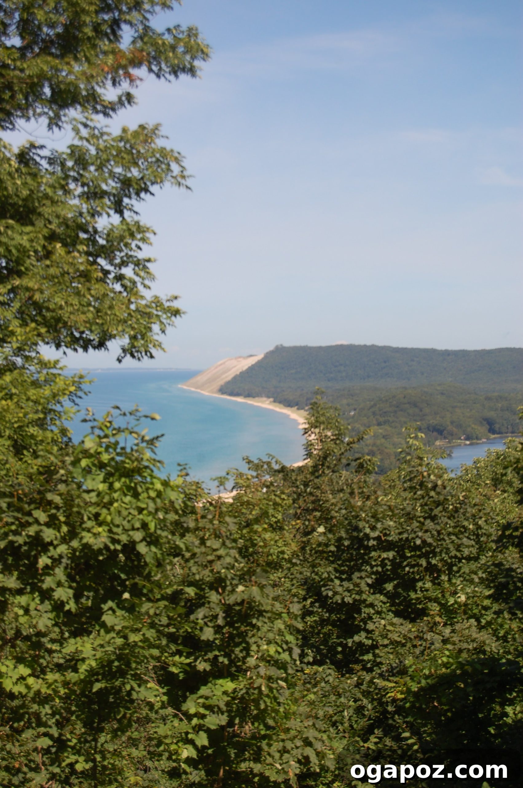 Sleeping Bear Dunes Landscape A closer view of the rugged bluffs and the distant shoreline along the Sleeping Bear Dunes National Lakeshore.