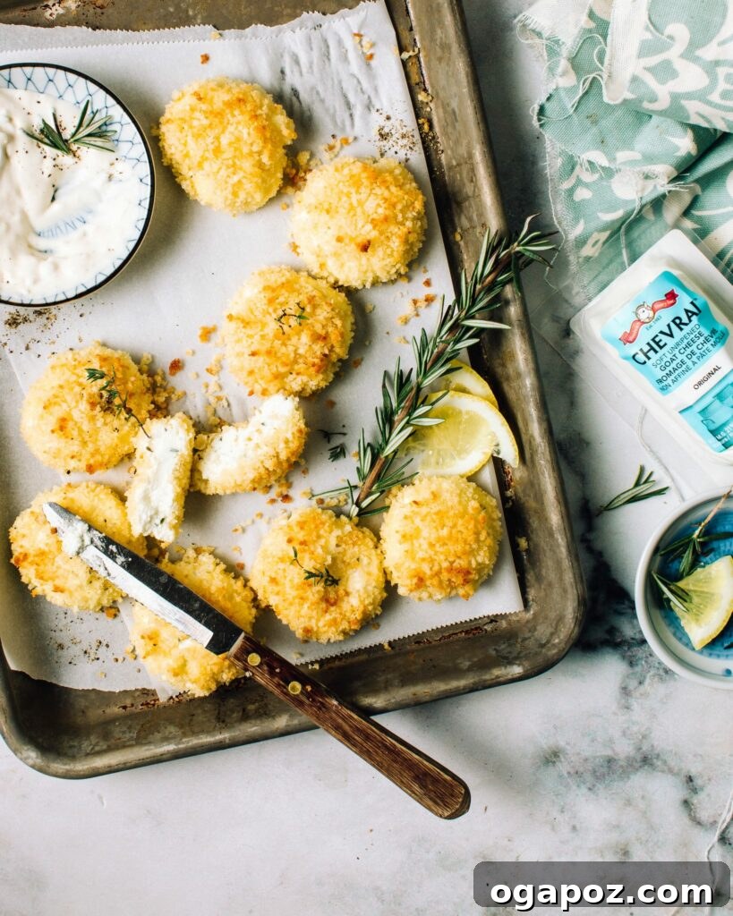Ingredients for goat cheese fritters displayed on a cutting board