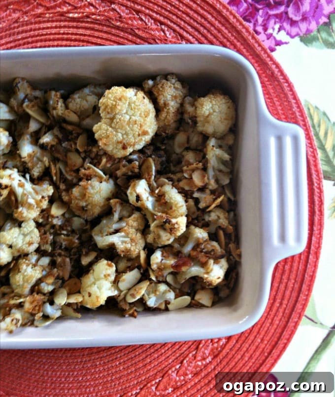 Golden Roasted Cauliflower with Almond Panko Crunch 2 Delicious dish of Roasted Cauliflower with Almond Panko Topping, golden brown and crispy