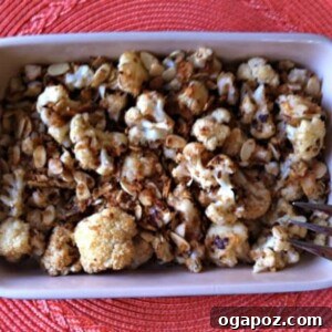 Finished plate of Roasted Cauliflower with Almond Panko Topping