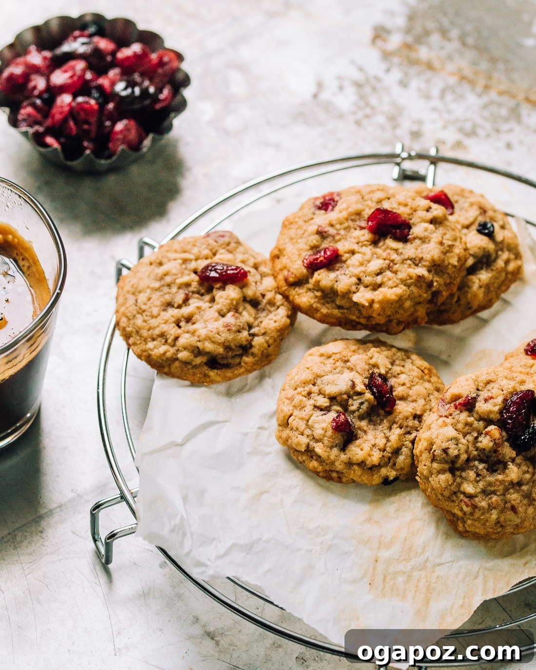Hearty Chewy Oatmeal Delights 2 Perfectly baked Chewy Oatmeal Cookies with crispy edges and visible add-ins