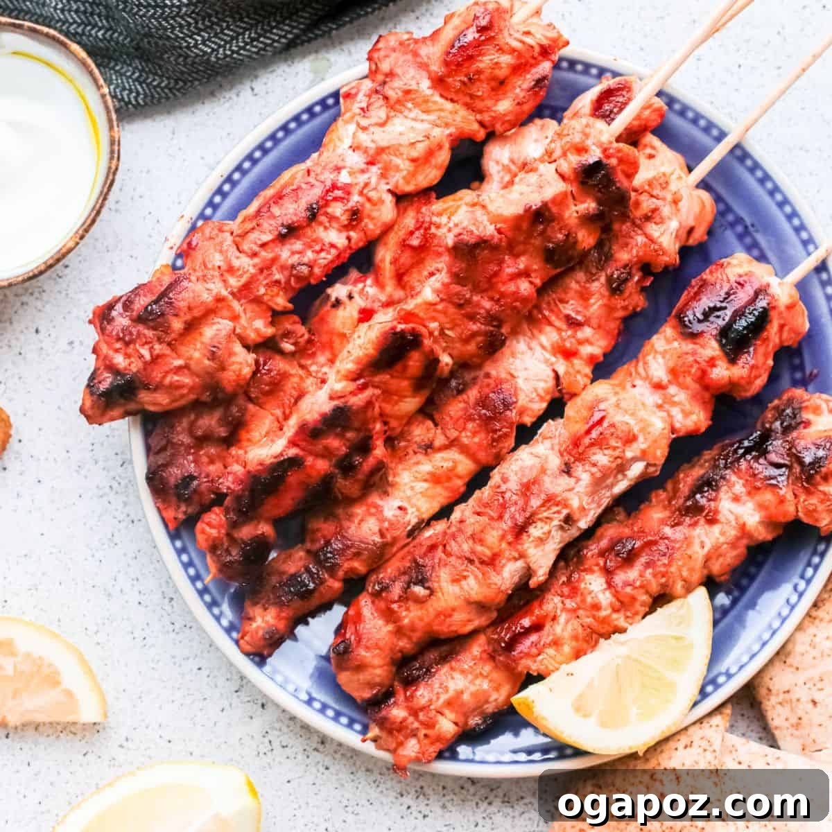 Grilled Lebanese Chicken Kebabs on skewers