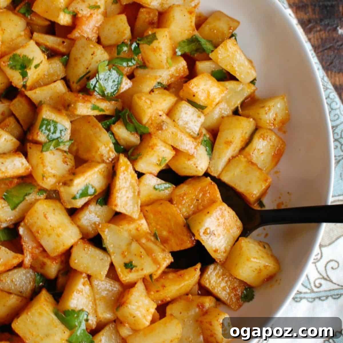 Spicy Lebanese Potatoes served in a bowl