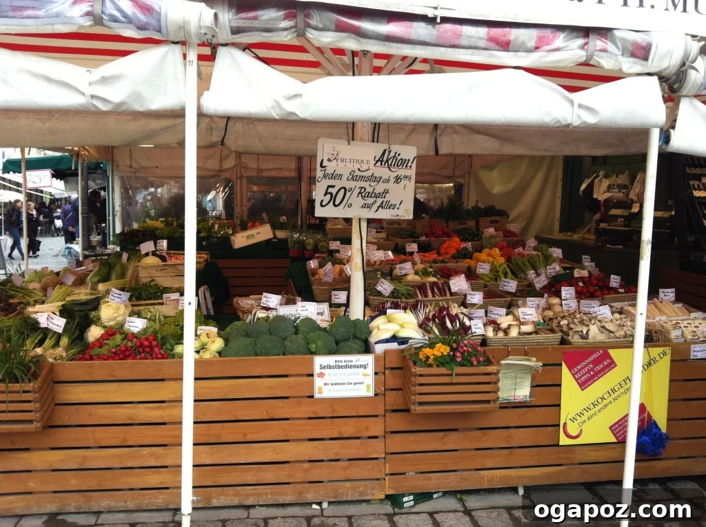 Munich: A Bavarian Jewel 14 An abundance of fresh fruit at a market stall, offering a healthy and colorful selection to shoppers