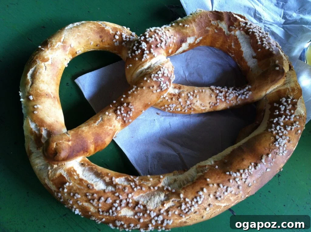 Munich: A Bavarian Jewel 8 Close-up of a giant pretzel, humorously emphasizing its impressive size, from a street vendor in Munich