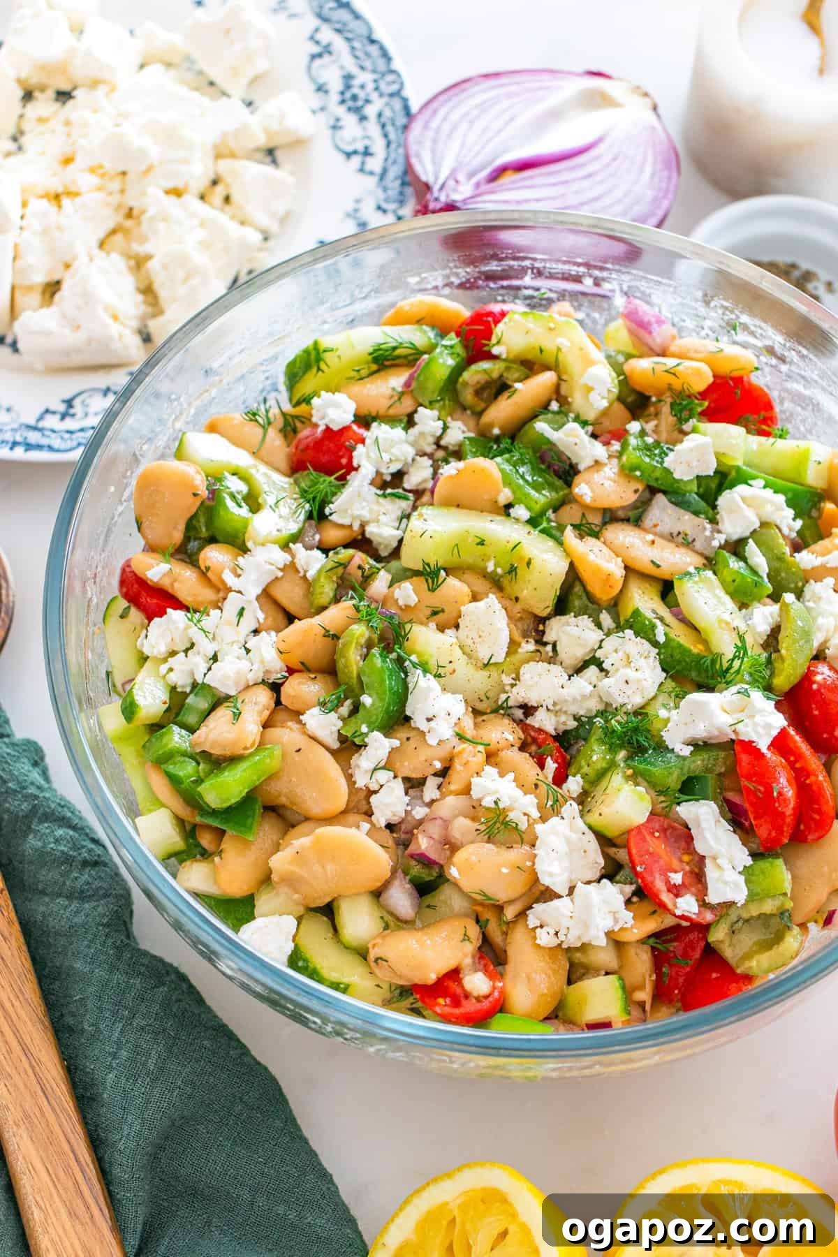 Zesty Greek Butter Bean Salad 2 Vibrant Mediterranean Butter Bean Salad with crumbled feta cheese and fresh herbs