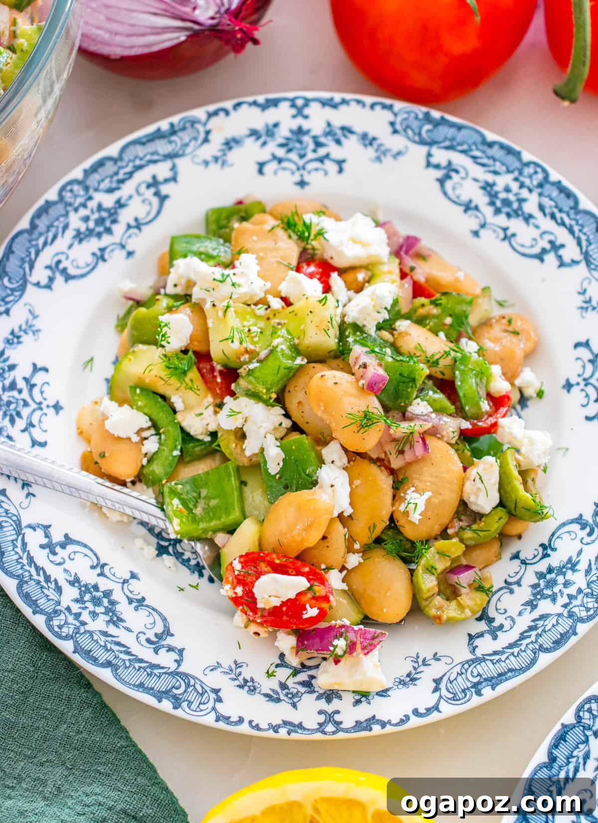 Zesty Greek Butter Bean Salad 6 Close-up of Greek Butter Bean Salad tossed with a zesty lemon dressing