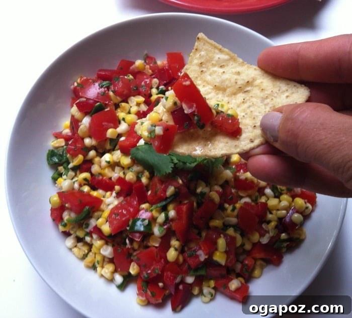 chip full of Grilled Corn SalsaGrilled Corn Salsa