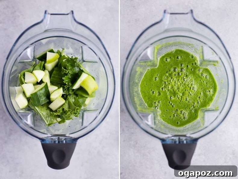 Transform Your Health: 25+ Irresistible Smoothie Creations 3 Kale, apples, and cucumber ready in a blender for a detox smoothie