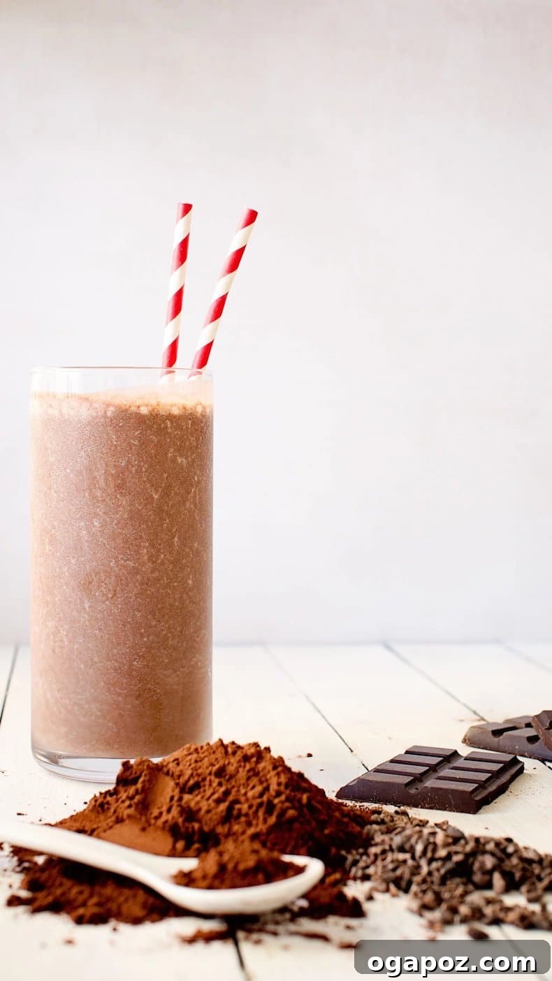 Transform Your Health: 25+ Irresistible Smoothie Creations 24 Chocolate smoothie with cocoa powder and dark chocolate pieces