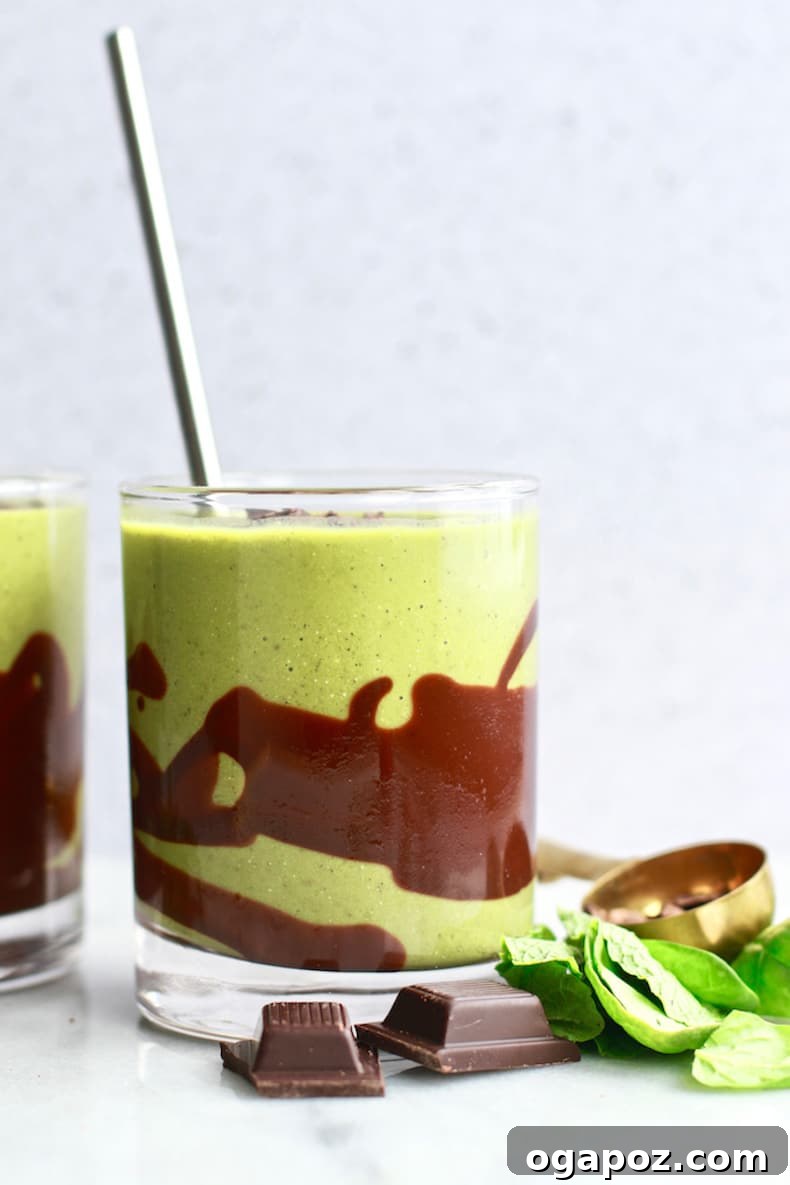 Transform Your Health: 25+ Irresistible Smoothie Creations 4 Green smoothie with a chocolate drizzle in a glass