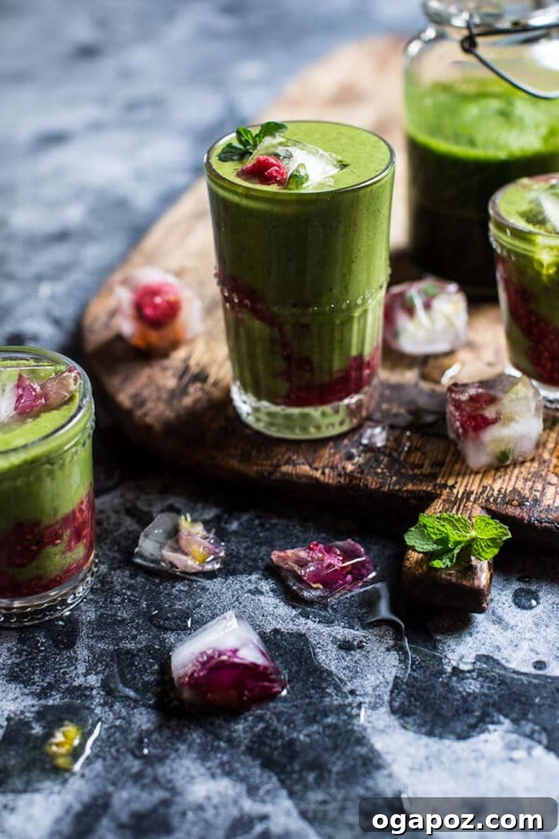 Transform Your Health: 25+ Irresistible Smoothie Creations 5 Green smoothie layered in a glass with a pink swirl