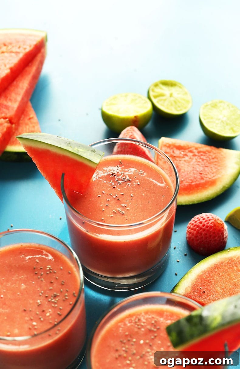 Transform Your Health: 25+ Irresistible Smoothie Creations 10 Slices of watermelon and a glass with a strawberry watermelon smoothie