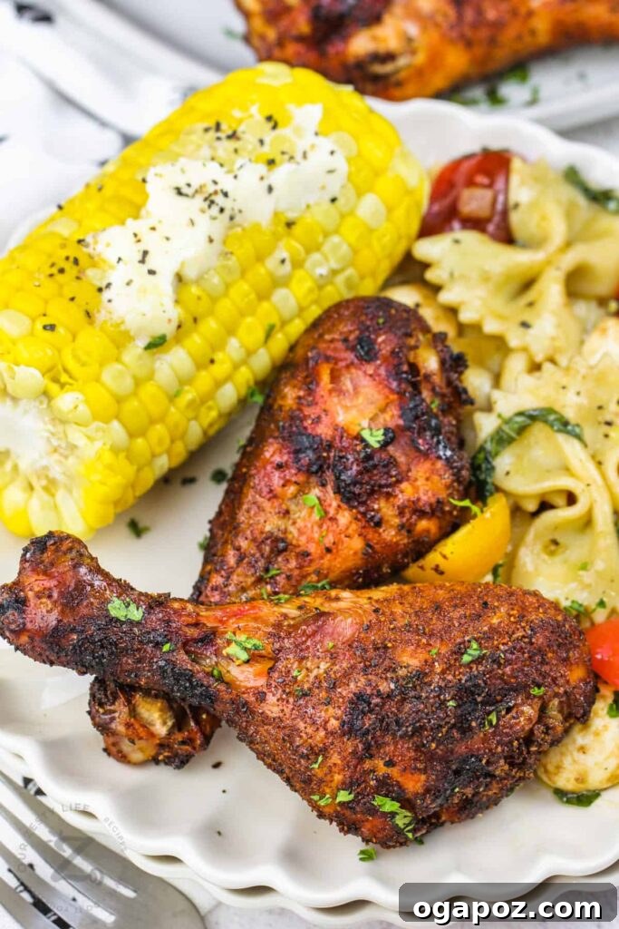 41 Delicious Chicken Drumstick Recipes: Simple and Super Juicy 15 Smoked Chicken Drumsticks with corn cob
