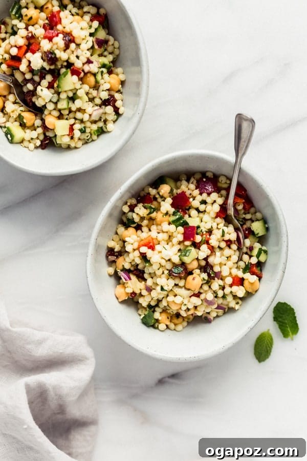 9+ Phenomenal Israeli Couscous Recipes You Must Try 10 A vibrant Mediterranean Israeli couscous salad, abundant with chickpeas, creamy avocado, tangy feta, sweet cranberries, and refreshing mint.