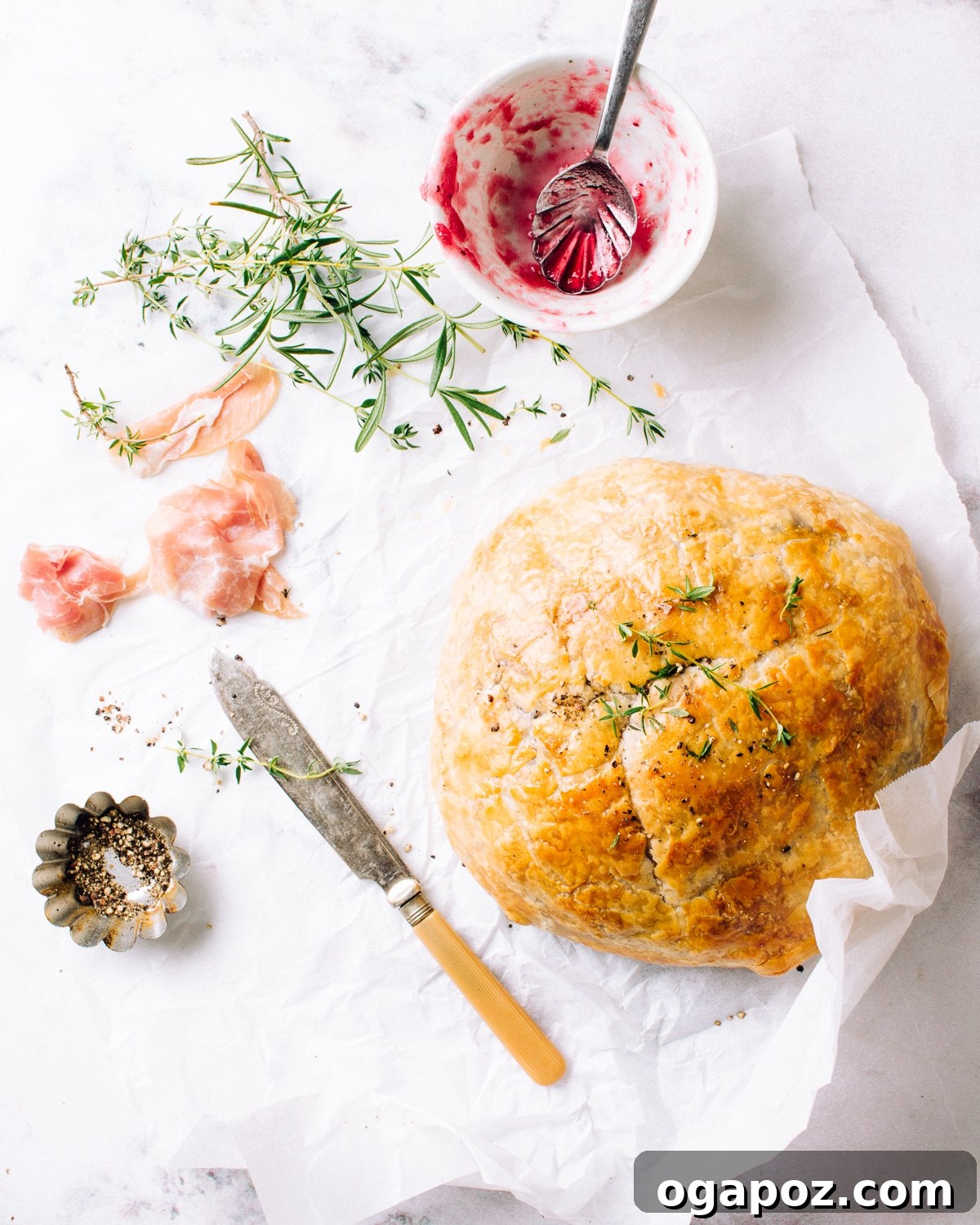 Gourmet Brie & Prosciutto Puff Pastry with Cranberries 9 Resting the baked brie after cooking