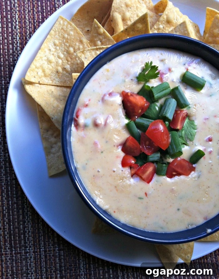 Queso Blanco Dip in a white bowl, ready to be served