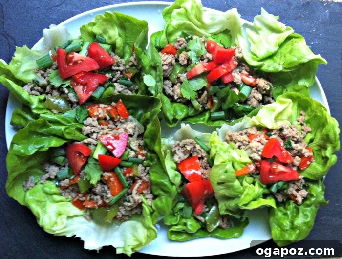 Zesty Thai Turkey Lettuce Cups 2 Vibrant and fresh Thai Turkey Lettuce Wraps recipe with minced turkey and colorful vegetables