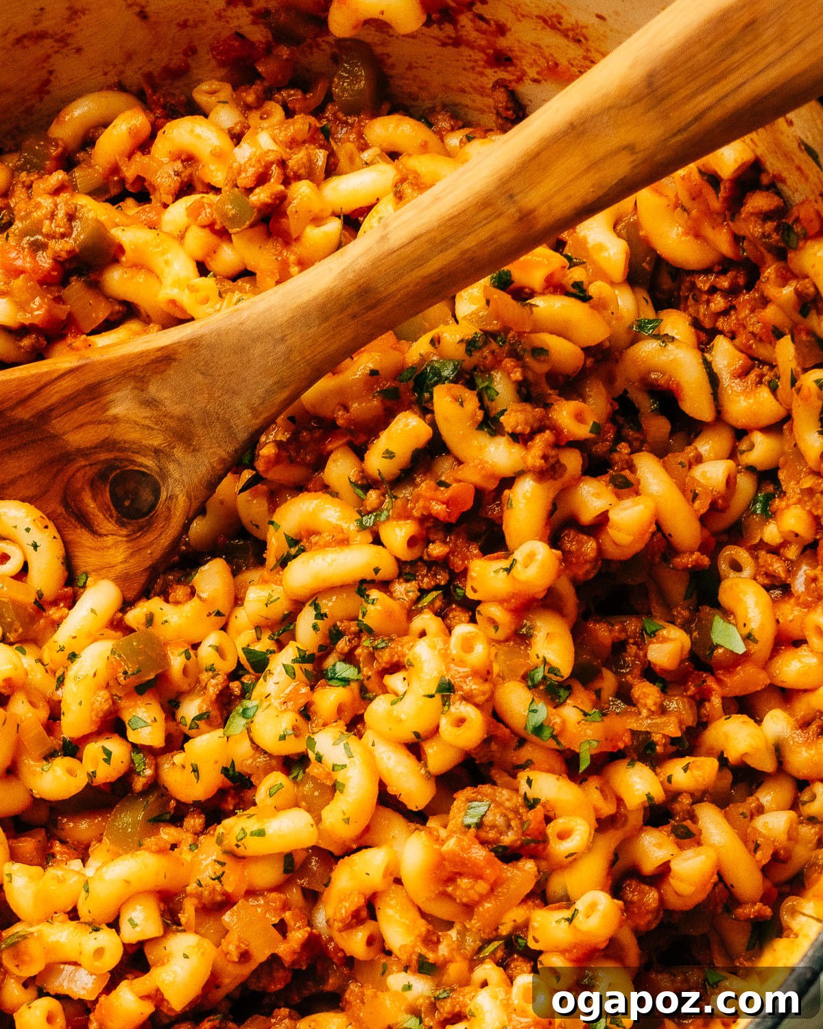 Hearty American Macaroni Bake 8 Close up photo of American Chop Suey.