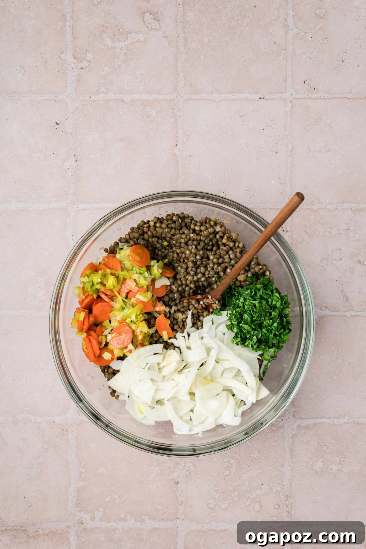Bistro-Style Lentil Salad 11 Healthy French Lentil Salad ingredients being combined