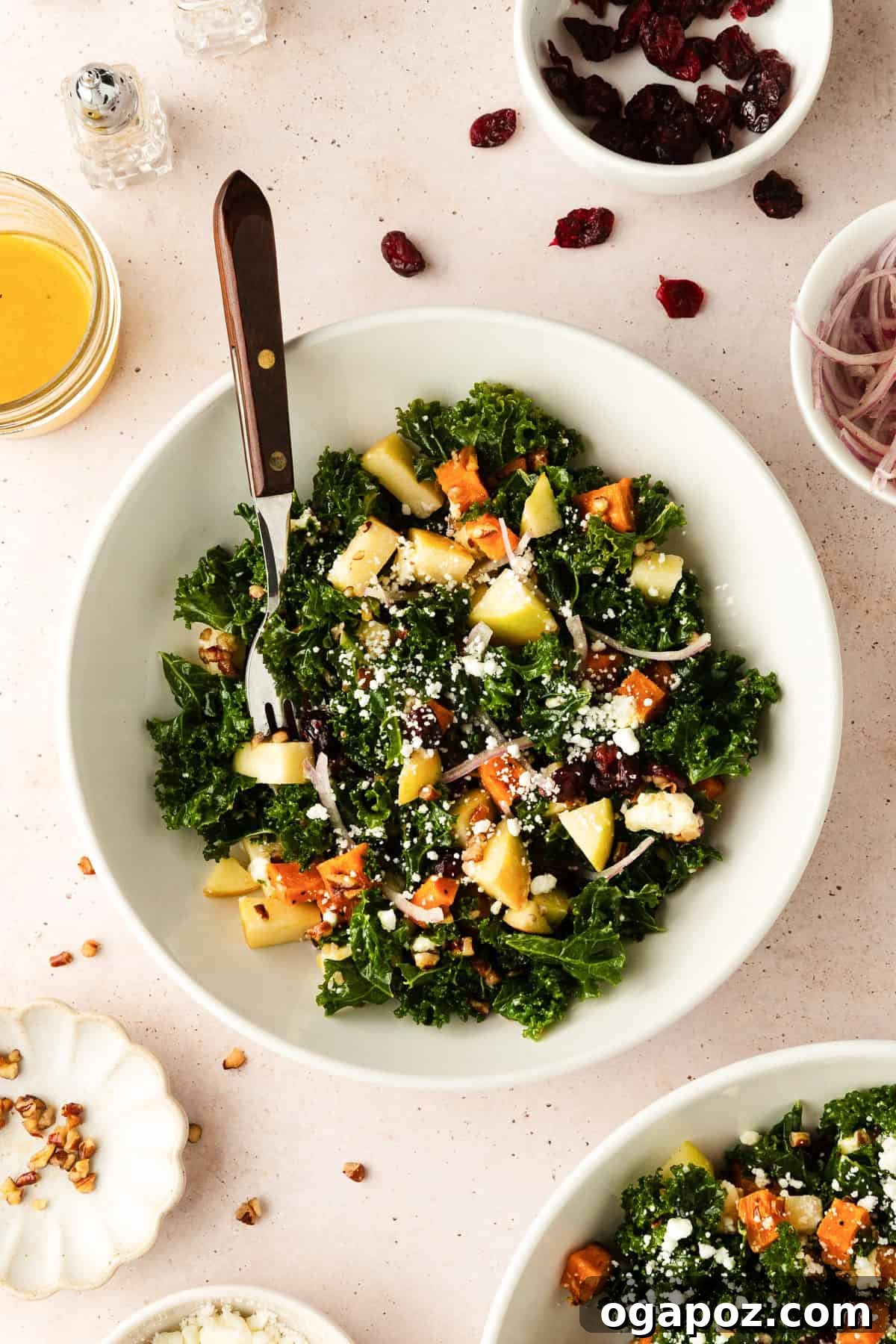 Beautifully plated Simple Kale and Sweet Potato Salad ready to serve.