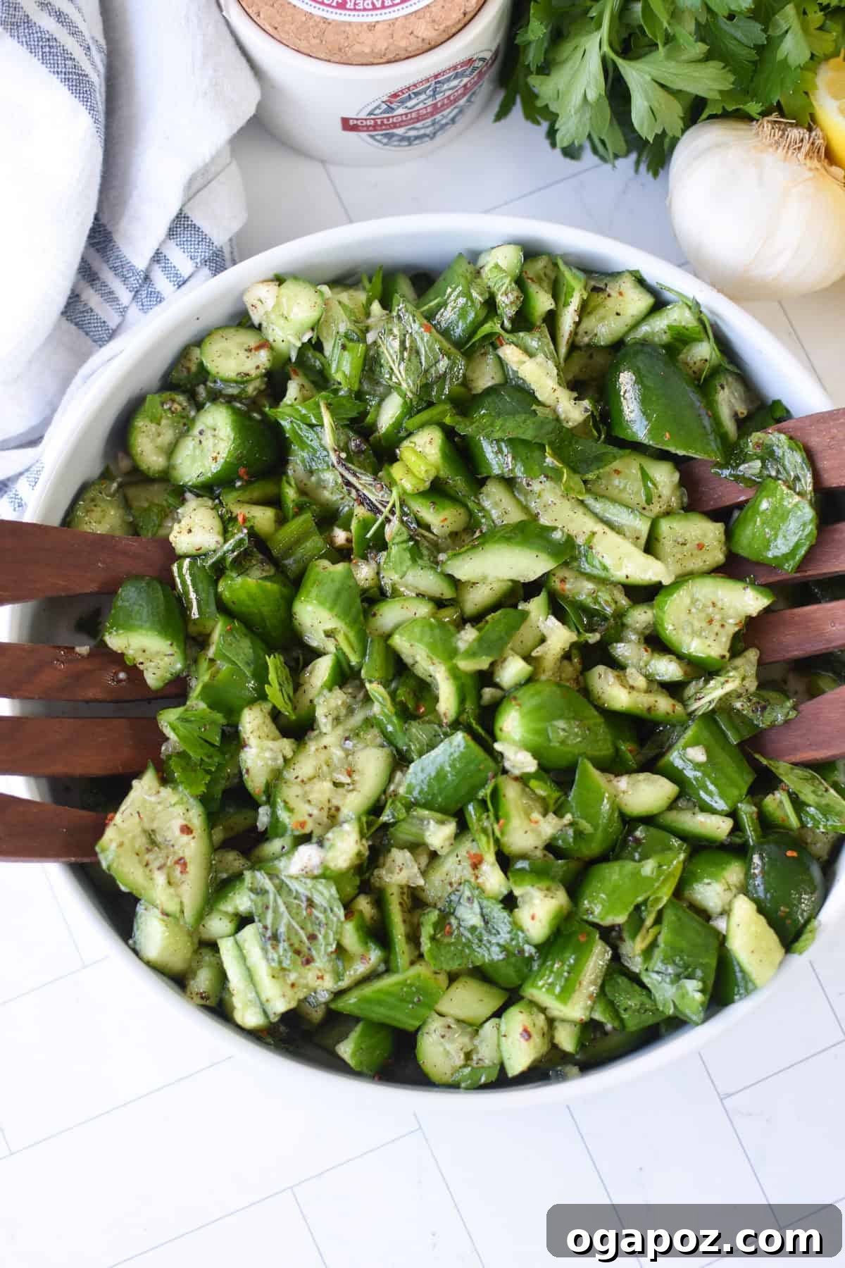 A beautifully presented Smashed Cucumber Salad with Sumac, an ideal Mediterranean side dish for any occasion.
