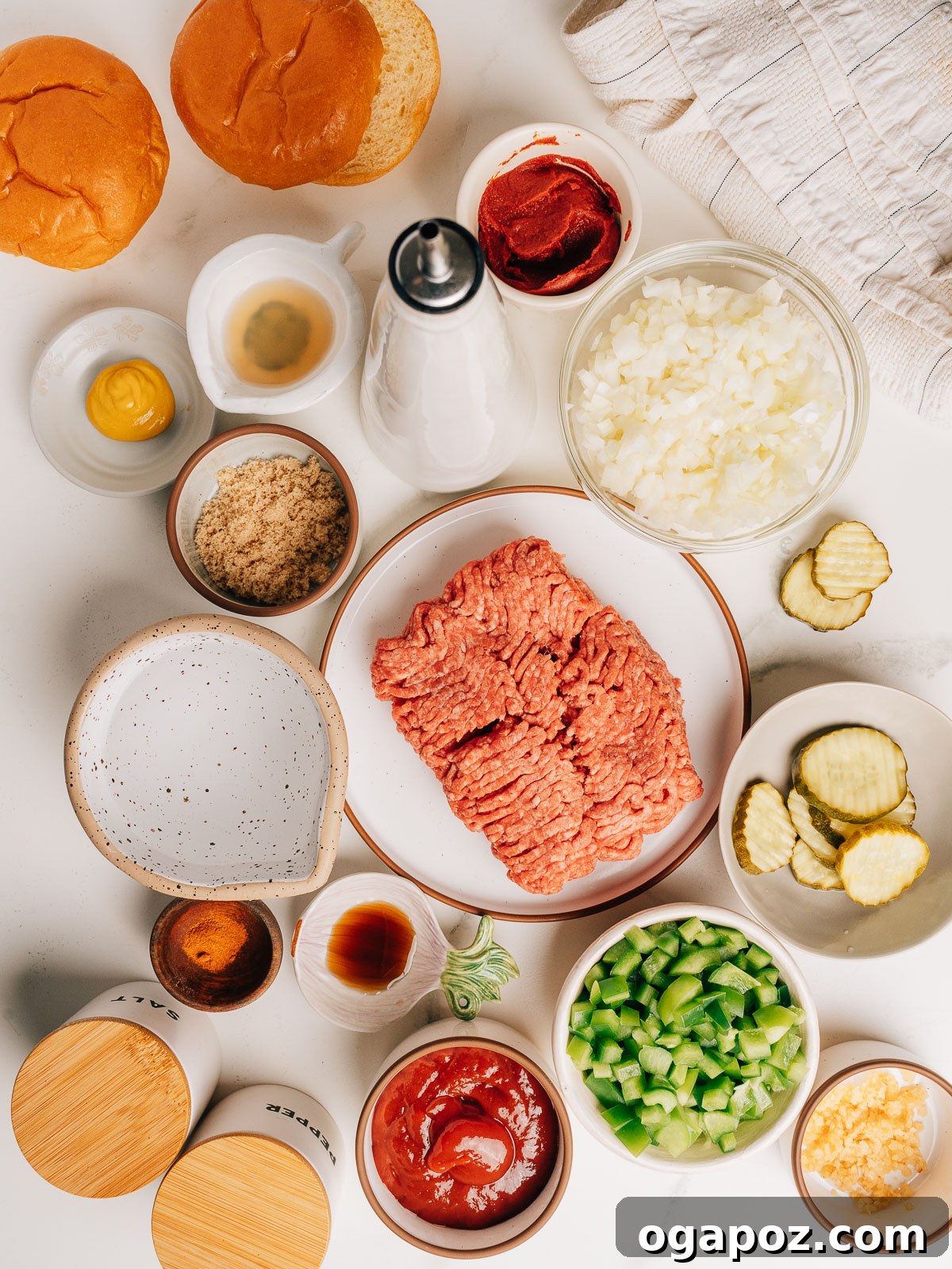 Classic Sloppy Joes Recipe: Savory Ground Beef Sandwiches 3 Ingredients for easy sloppy joes including ground beef, onion, bell pepper, and sauce ingredients