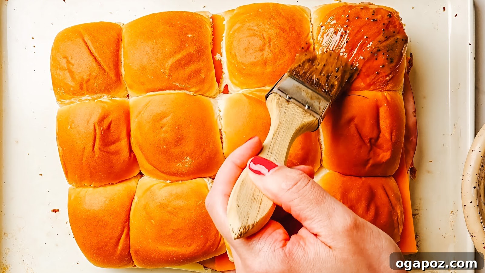 Buttery Honey-Glazed Ham & Cheese Sliders Recipe 7 Ham and Cheese Sliders recipe steps.