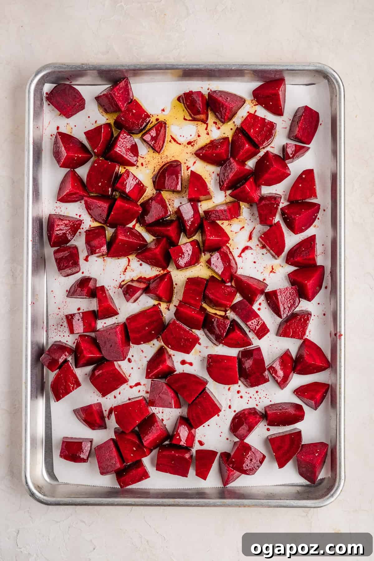 Quick Oven-Roasted Beets in 30 Minutes (No Foil) 8 Raw beets on a baking sheet