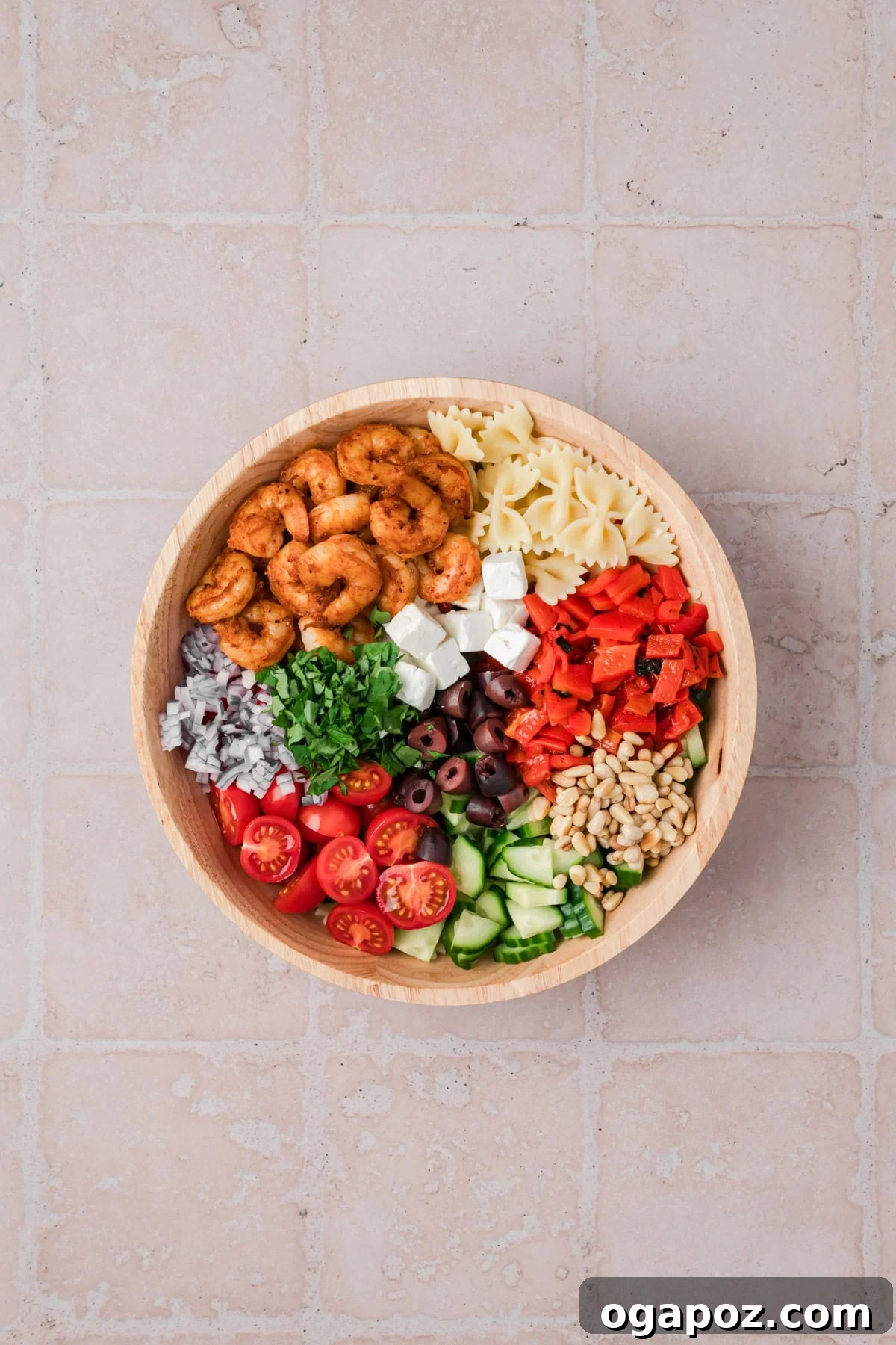 Make-Ahead Mediterranean Shrimp Pasta Salad for Summer Meals 9 Shrimp Salad in a white bowl