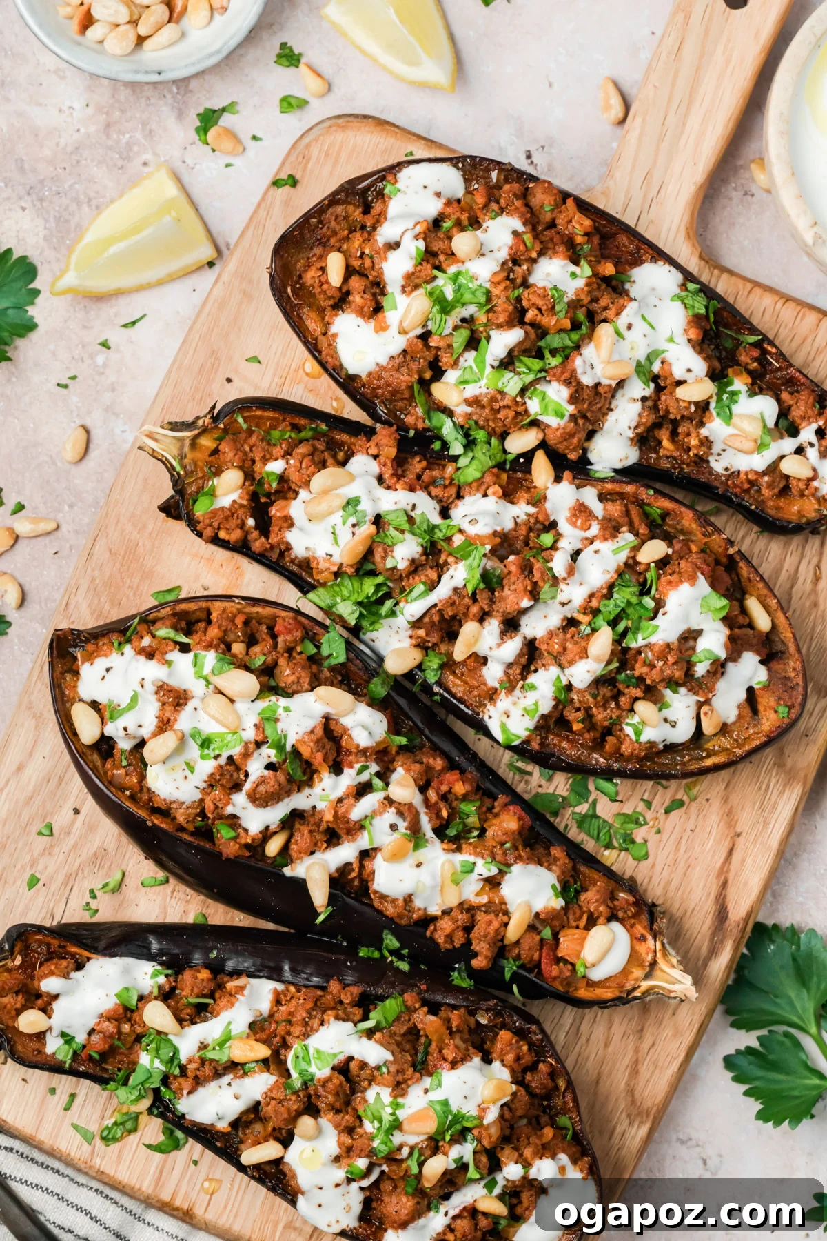 Mediterranean Stuffed Eggplant with Garlic Yogurt Sauce 13 Easy Mediterranean Stuffed Eggplant with Yogurt Sauce