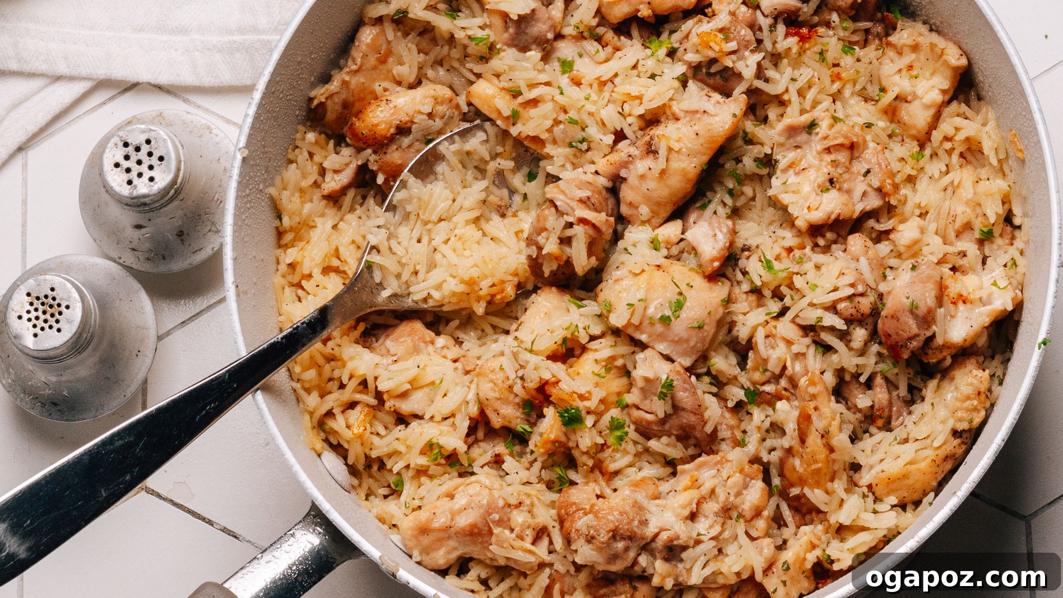 30 One-Pan Chicken Dinners: A Month of Simple Weeknight Recipes 12 Chicken and rice cooked together in one pan.