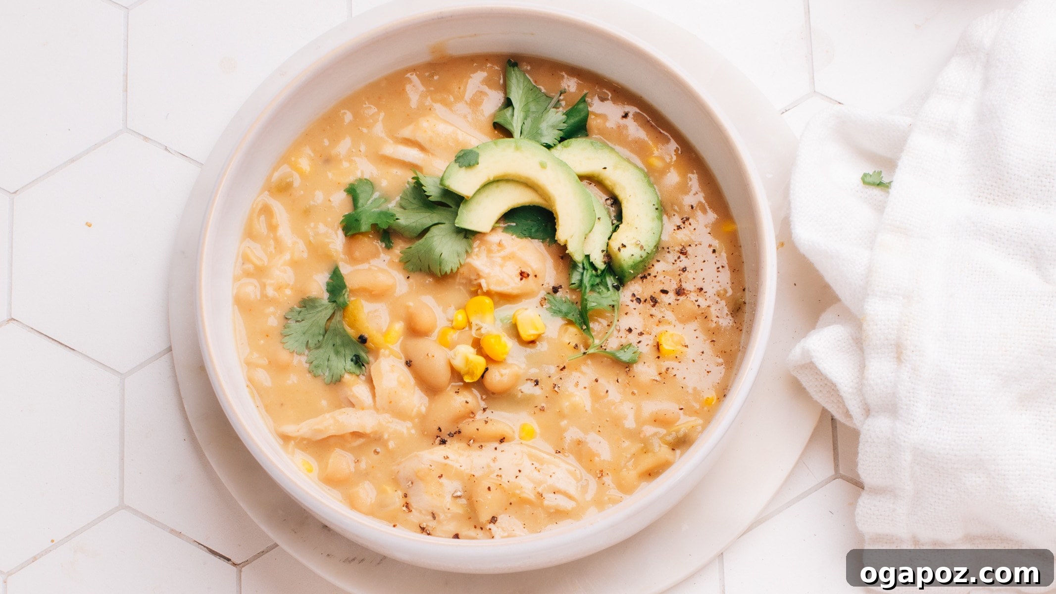 30 One-Pan Chicken Dinners: A Month of Simple Weeknight Recipes 23 Creamy white chicken chili in a bowl.