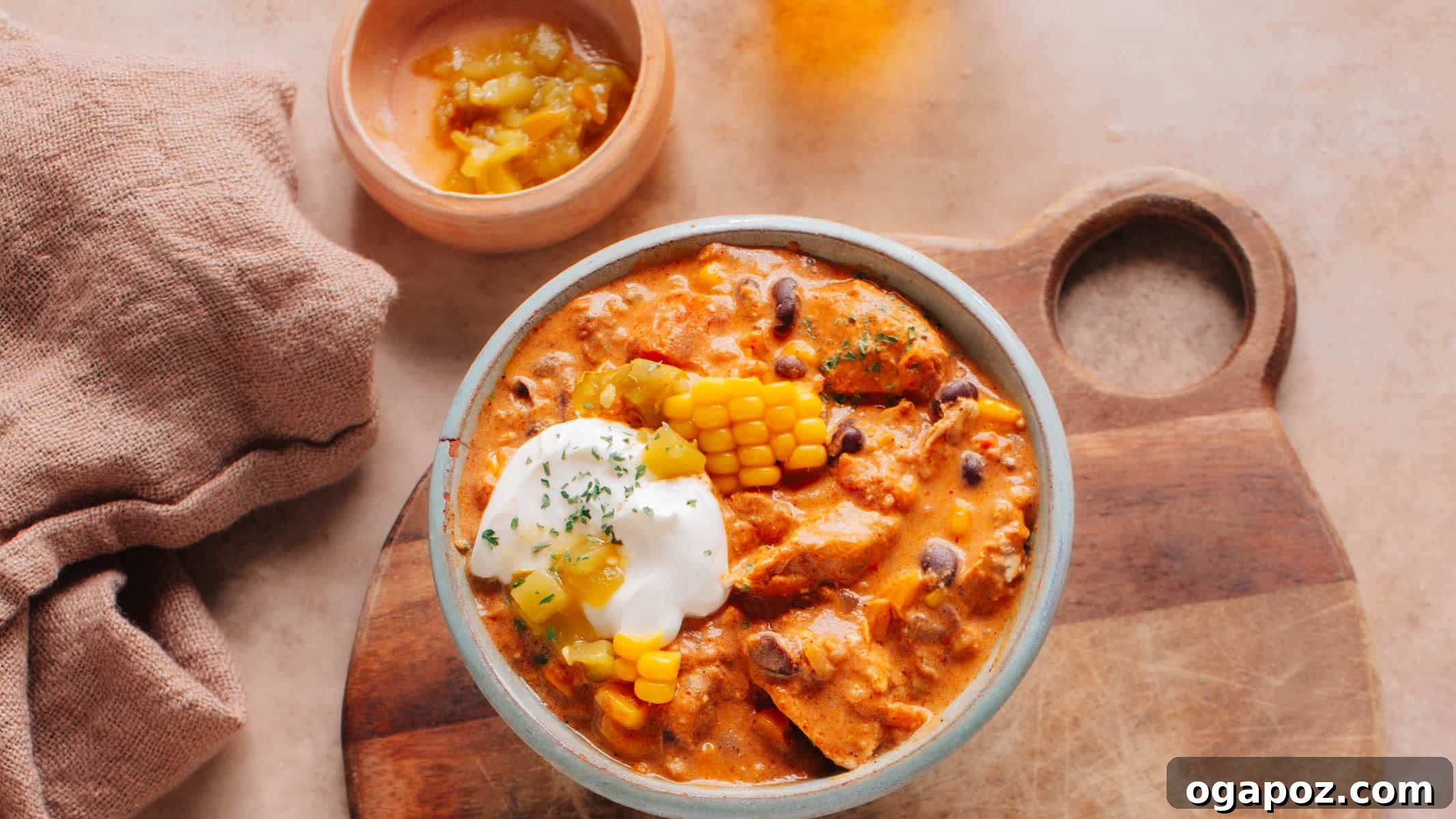 30 One-Pan Chicken Dinners: A Month of Simple Weeknight Recipes 24 Cream cheese chicken chili in a pot.