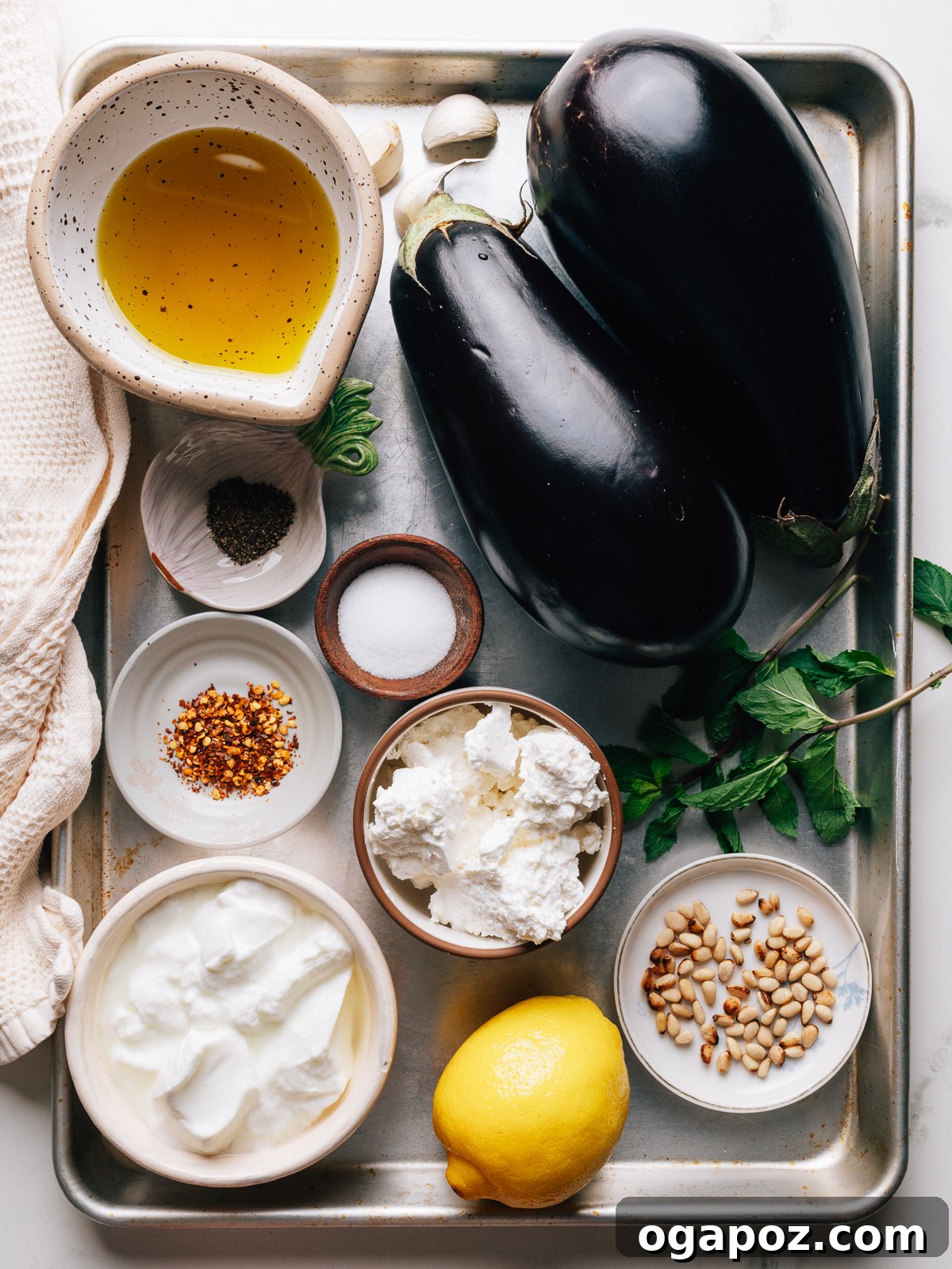 Grilled Eggplant with Garlic Oil and Whipped Feta 3 Grilled Eggplant recipe ingredients.