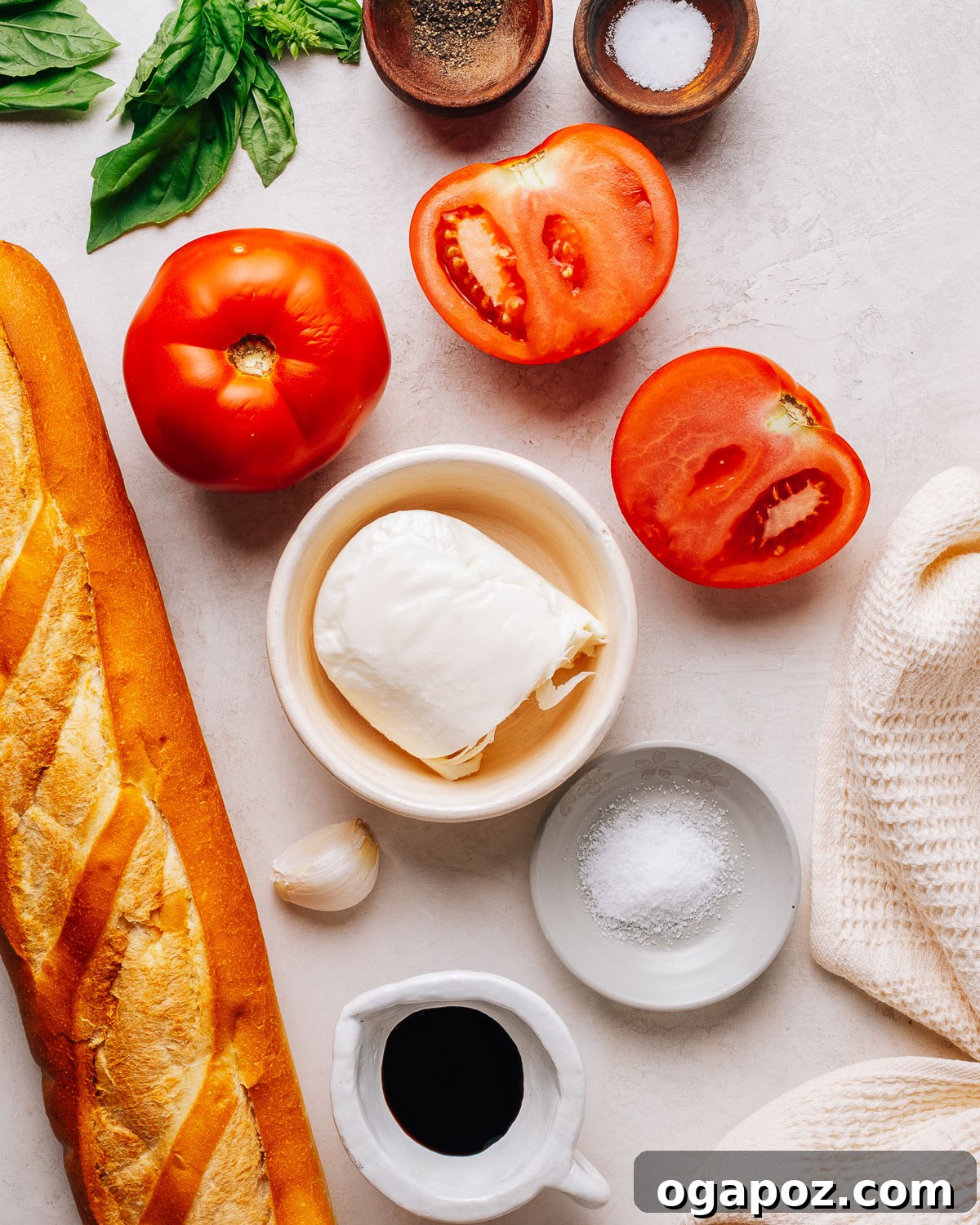 Fresh Mozzarella Bruschetta Recipe, Quick Appetizer 3 Ingredients for making bruschetta with mozzarella, tomato and basil.