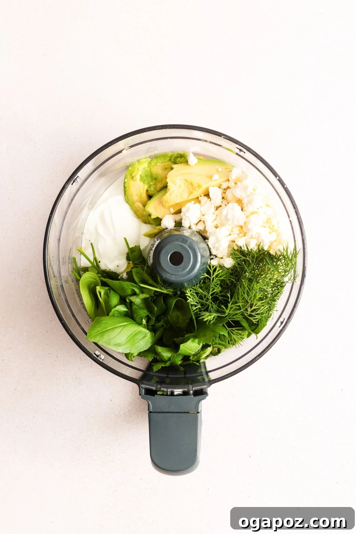 Creamy Green Goddess Dip for Vegetables, Chips & Sandwiches 7 Greek Goddess Dip ingredients in a food processor