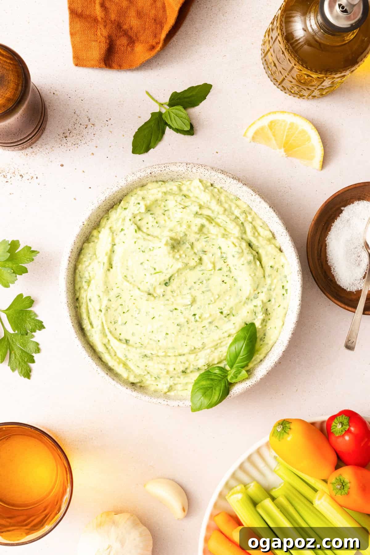 Creamy Green Goddess Dip for Vegetables, Chips & Sandwiches 9 Green goddess dip served in a bowl