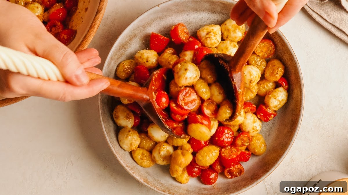 Crispy Gnocchi Caprese Salad with Fresh Pesto 7 Gnocchi salad recipe steps.
