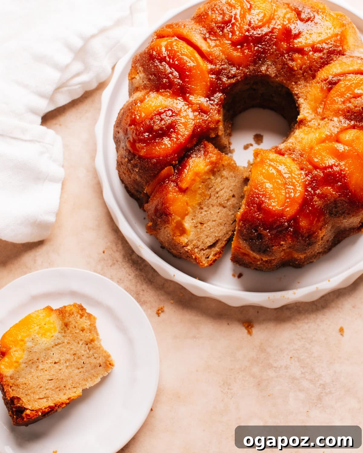 Summer Fruit Dessert Recipes: Peach, Cherry and Berries 3 Peach cobbler pound cake on a plate.