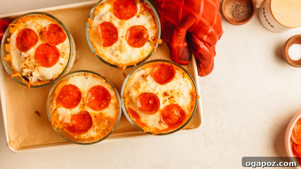 Loaded Cheesy Pizza Bowl Recipe for Weeknight Dinner 10 Step 4: baked pizza bowls with bubbly golden cheese and crisp pepperoni.