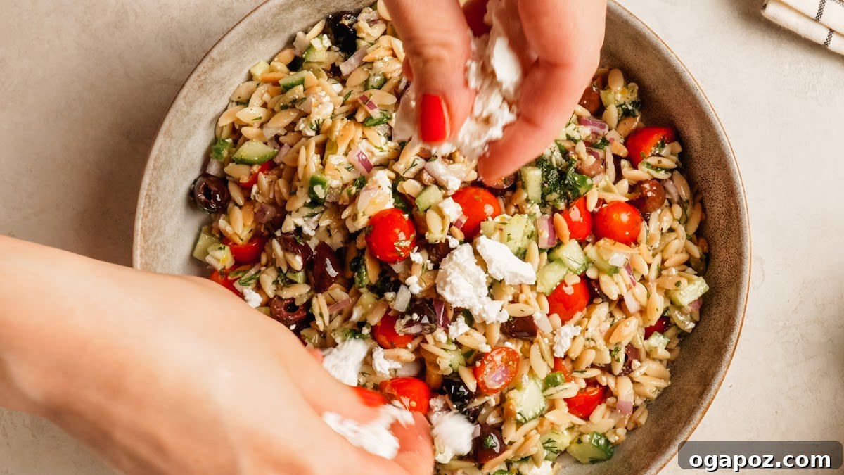 Mediterranean Orzo Salad with Feta, Olives & Cherry Tomatoes 8 Orzo Pasta Salad recipe steps.