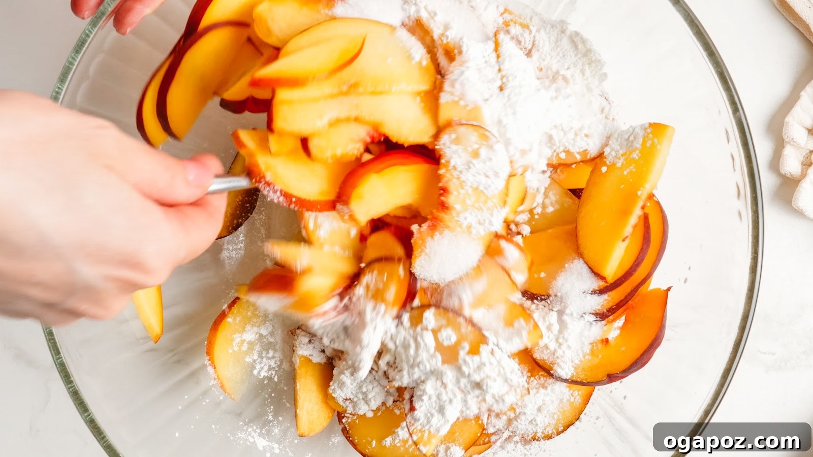 Juicy Peach Crumble with Crunchy Oat Topping 4 Peach crumble recipe steps.