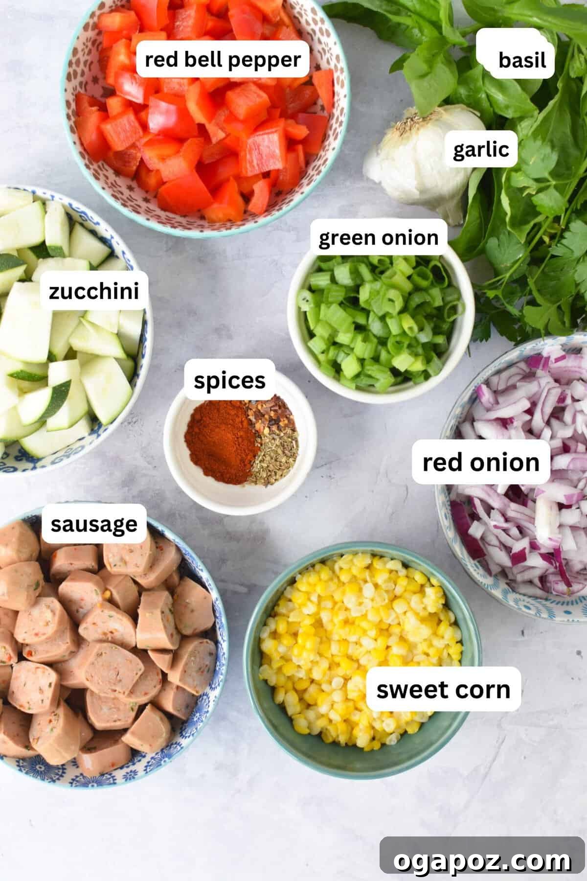 One-Pan Sausage and Vegetable Skillet 5 Sausage and Veggie Skillet recipe ingredients