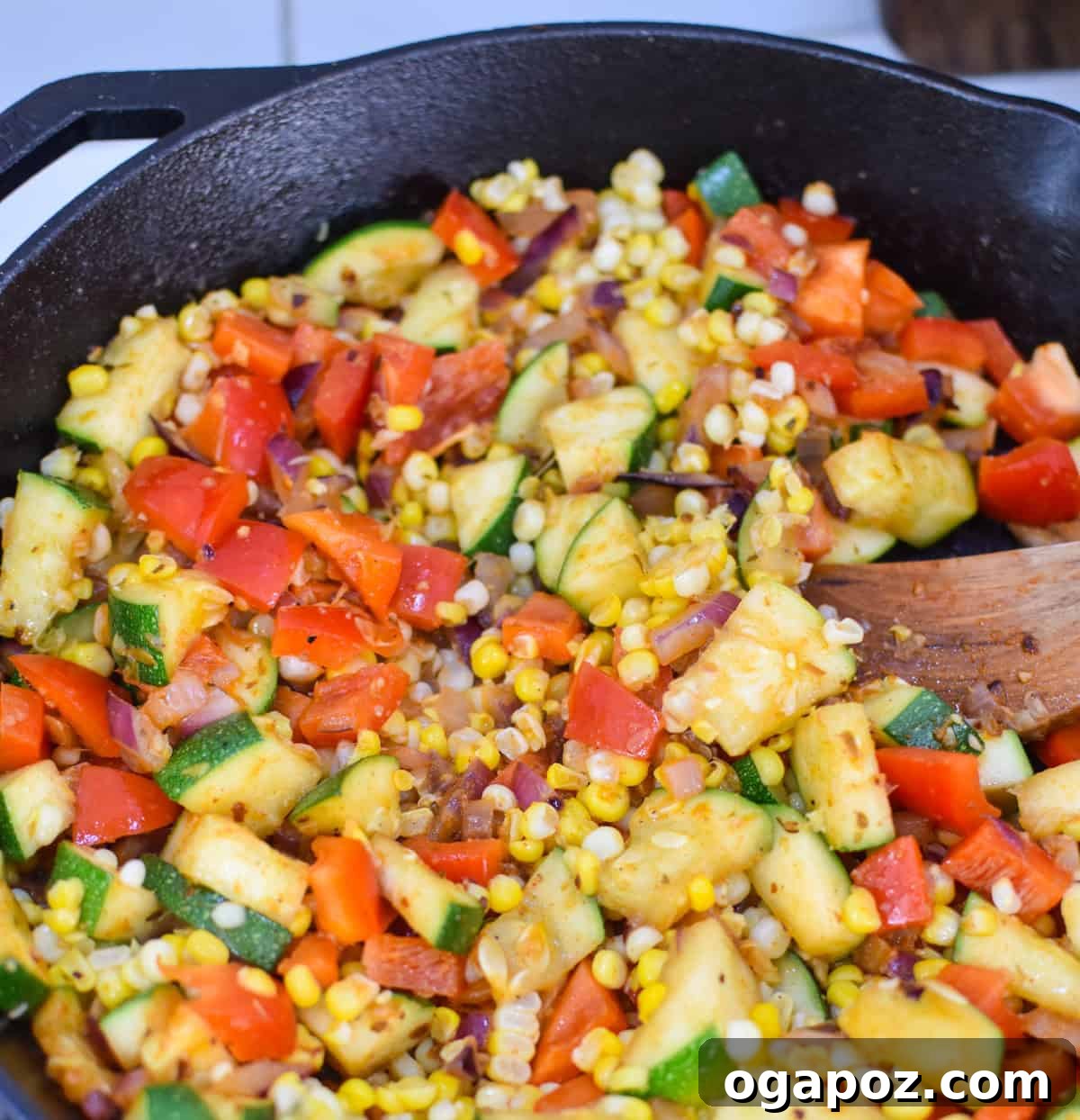One-Pan Sausage and Vegetable Skillet 8 Vegetables in a skillet