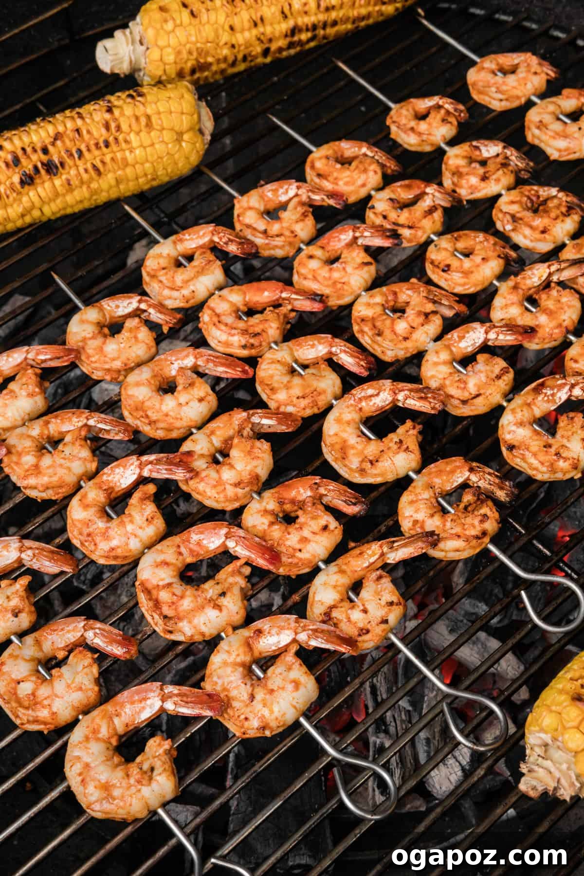 Grilled Shrimp Salad with Cilantro-Lime Vinaigrette 9 Shrimp grilling next to corn on grill