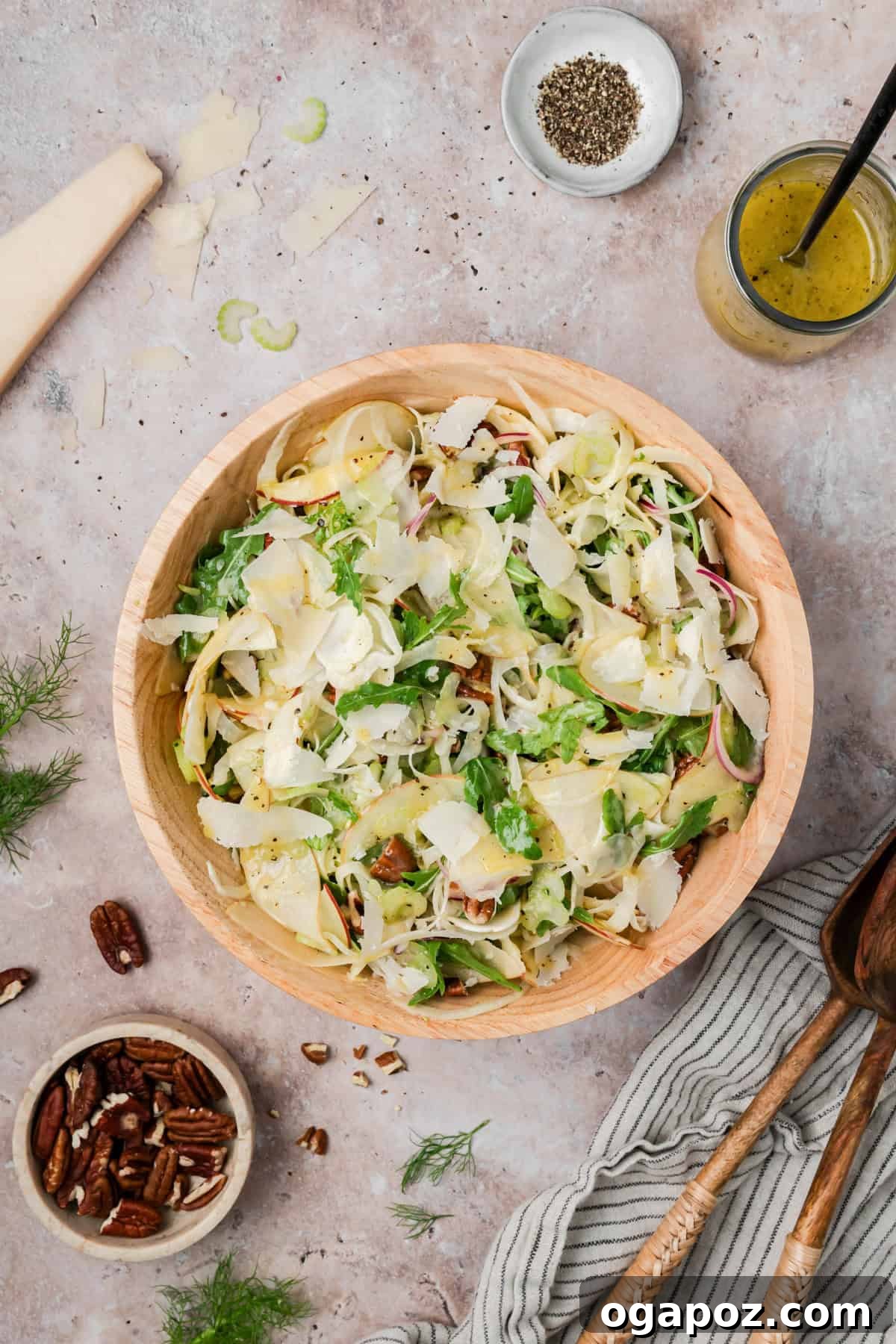 Crisp Apple and Fennel Salad with Lemon Vinaigrette 10 Simple Apple Celery Fennel Salad in a tan bowl